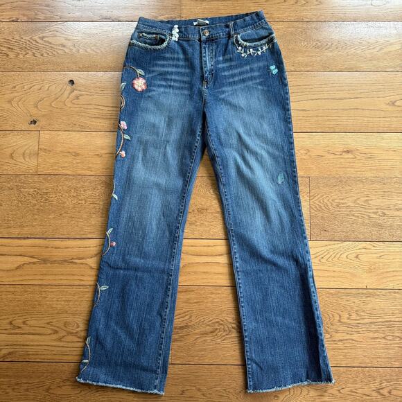 Zelie Floral Embroidered Jeans SZ 31 Boho Bohemian Hippie Raw Hem Distressed - Picture 1 of 12